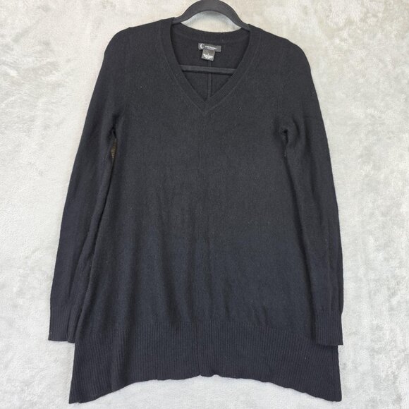 C by Bloomingdale's Cashmere Sweater Womens Small Black V Neck Tunic Long Sleeve - Picture 1 of 9